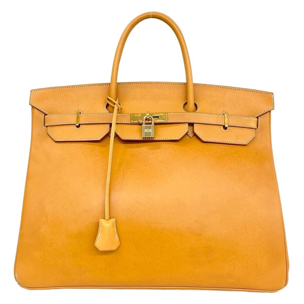 HERMES Birkin 40 Vache Natural Leather Handbag Brown Camel 611-8
